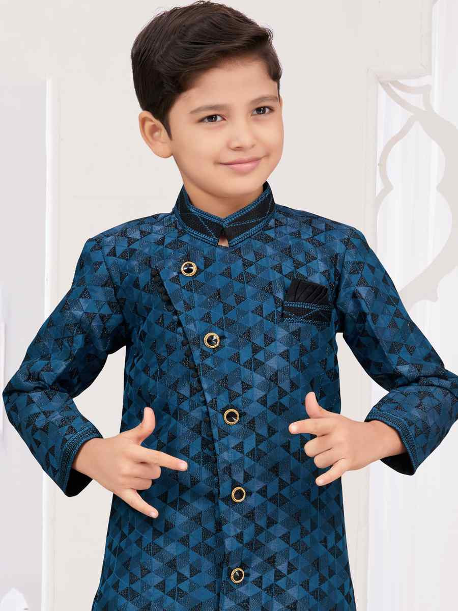 Multi Siyara Jacquard Embroidered Festival Wedding Kurta Pyjama Boys Wear