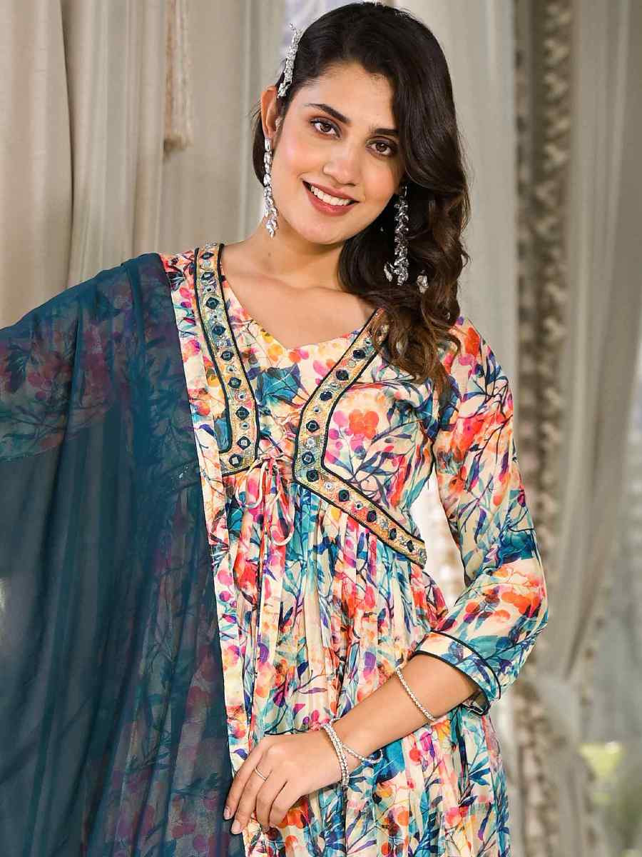 Multi Slim Georgatte Printed Festival Casual Ready Anarkali Salwar Kameez