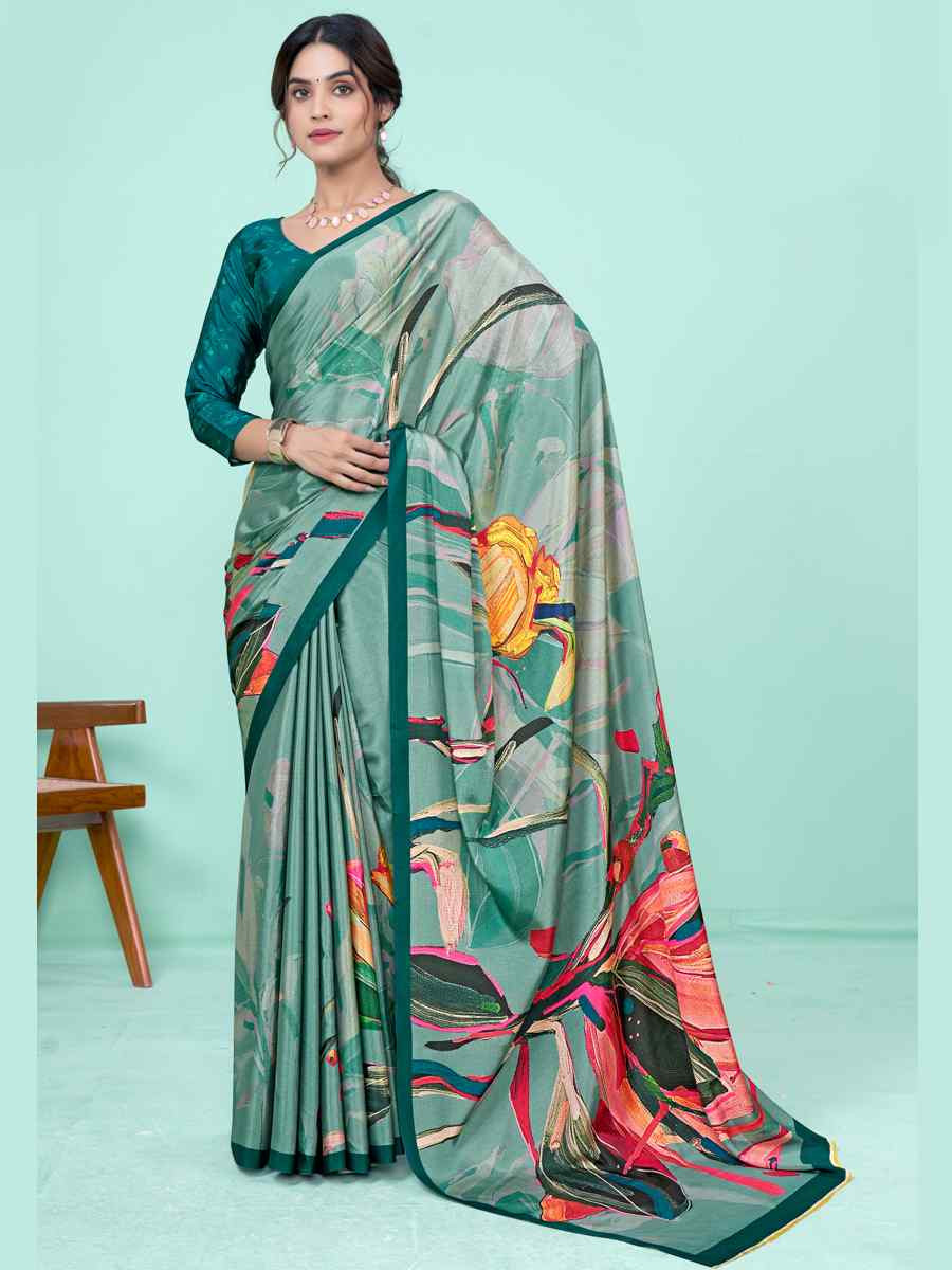 Multi Soft Crepe Printed Festival Party Contemporary Saree