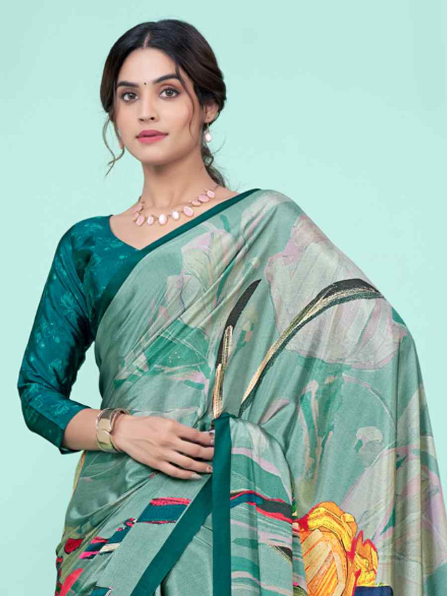 Multi Soft Crepe Printed Festival Party Contemporary Saree