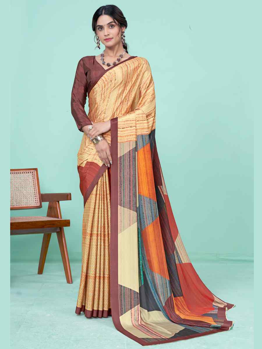 Multi Soft Crepe Printed Festival Party Contemporary Saree