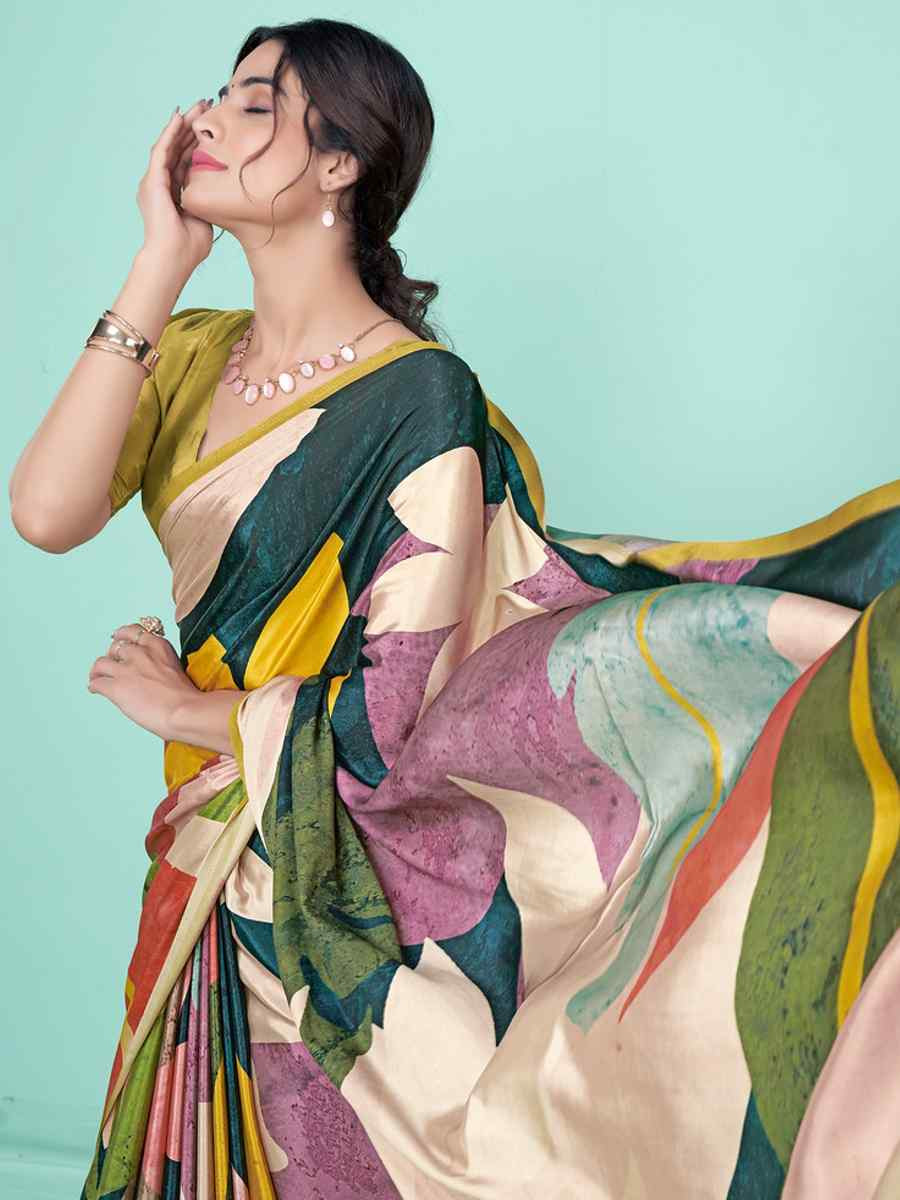 Multi Soft Crepe Printed Festival Party Contemporary Saree