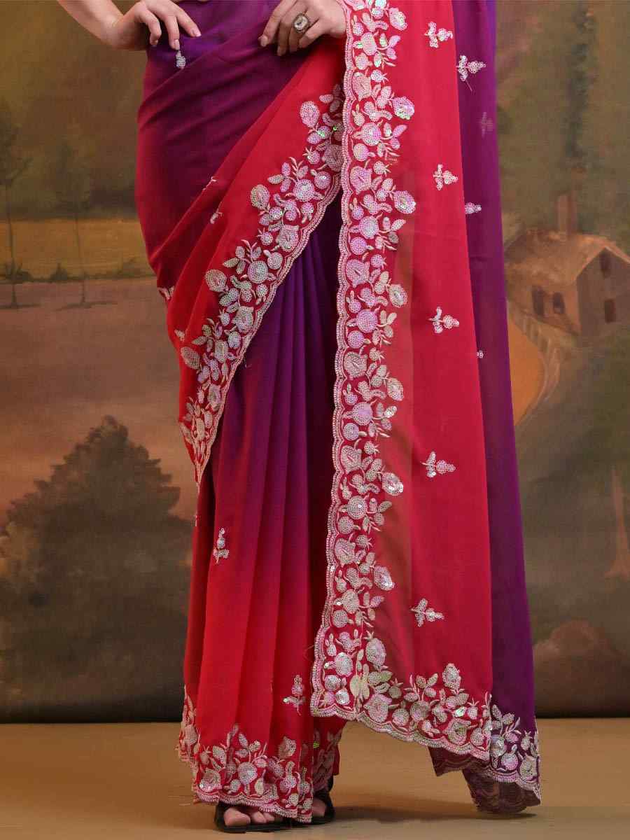 Multi Soft Georgette Embroidered Festival Wedding Heavy Border Saree