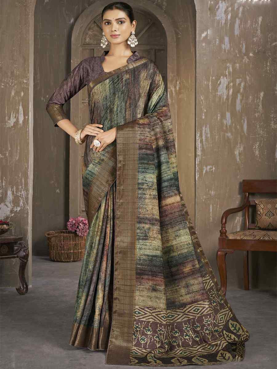 Multi Soft Lenny Heavy Base Printed Festival Casual Contemporary Saree