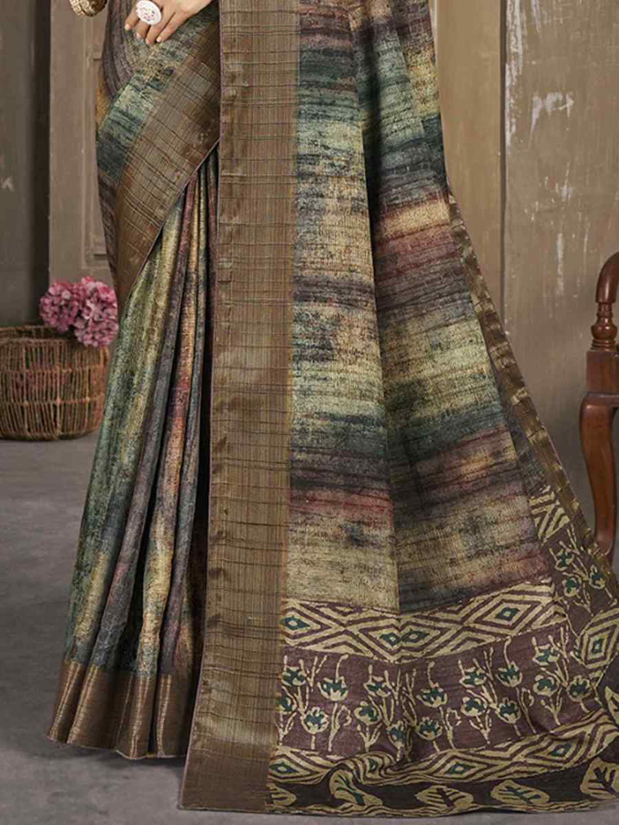 Multi Soft Lenny Heavy Base Printed Festival Casual Contemporary Saree