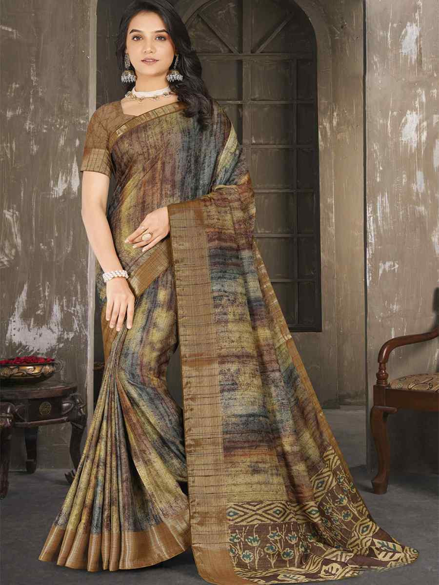 Multi Soft Lenny Heavy Base Printed Festival Casual Contemporary Saree