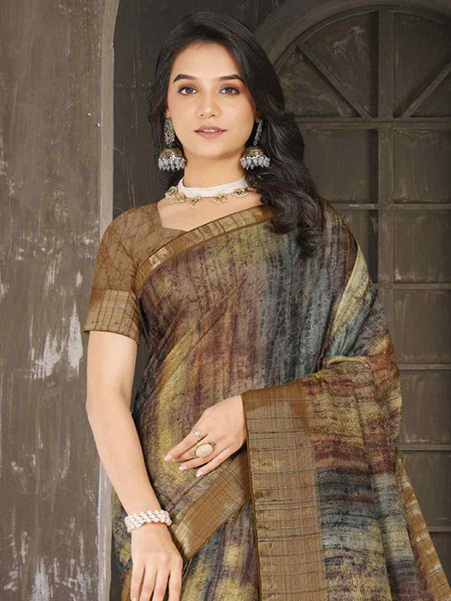 Multi Soft Lenny Heavy Base Printed Festival Casual Contemporary Saree