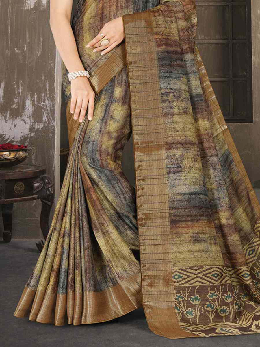 Multi Soft Lenny Heavy Base Printed Festival Casual Contemporary Saree