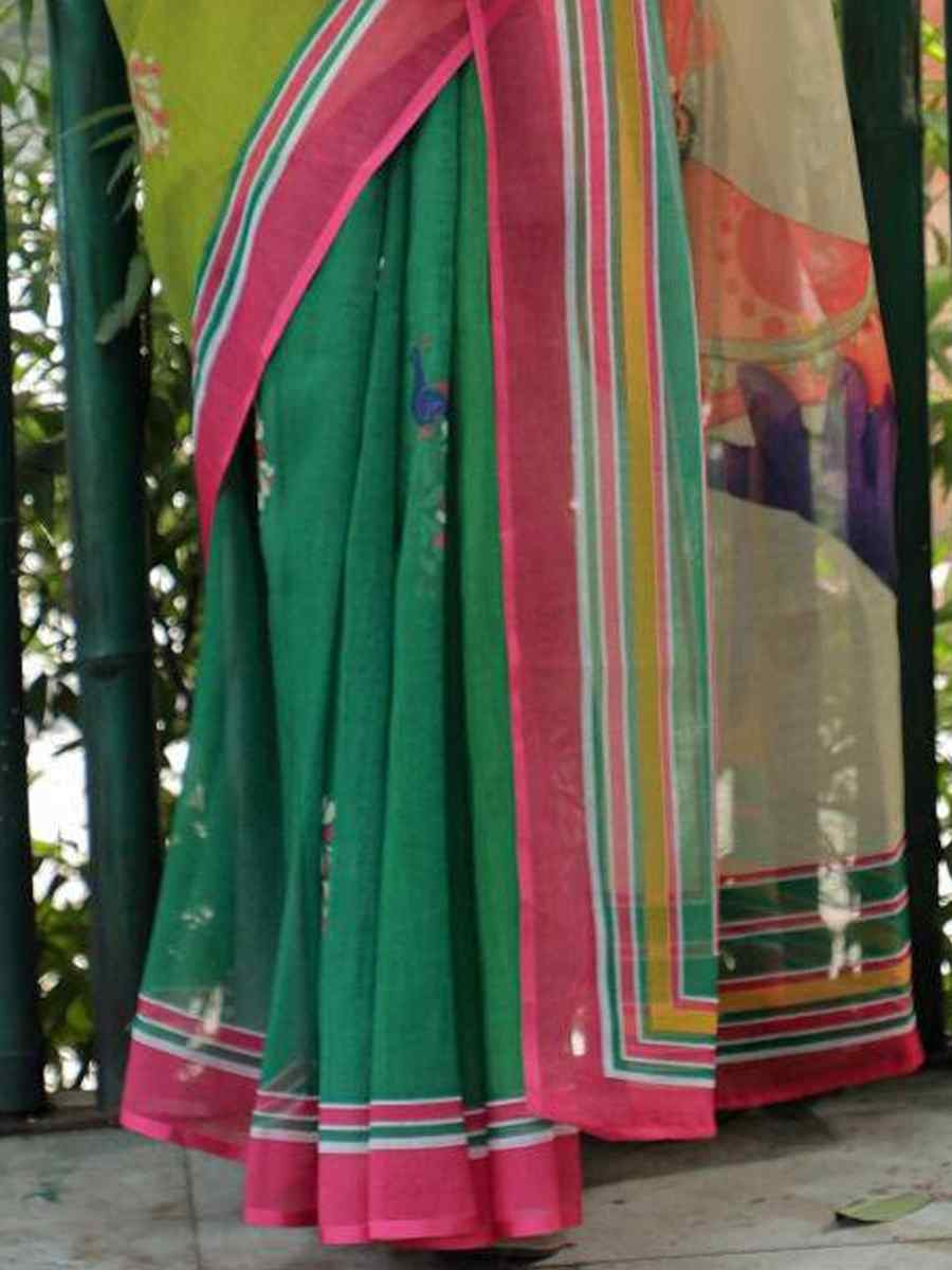 Multi Soft Linen Handwoven Festival Casual Classic Style Saree