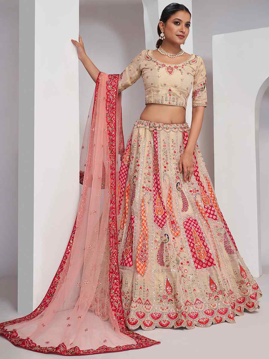 Multi Soft Net Embroidery Bridesmaid Wedding Heavy Border Lehenga Choli