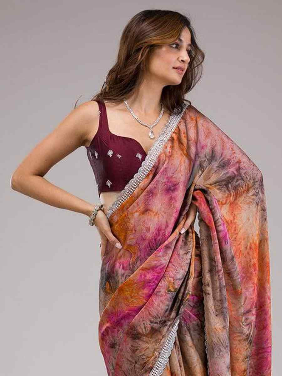 Multi Soft Pure Georgette Printed Festival Party Classic Style Saree