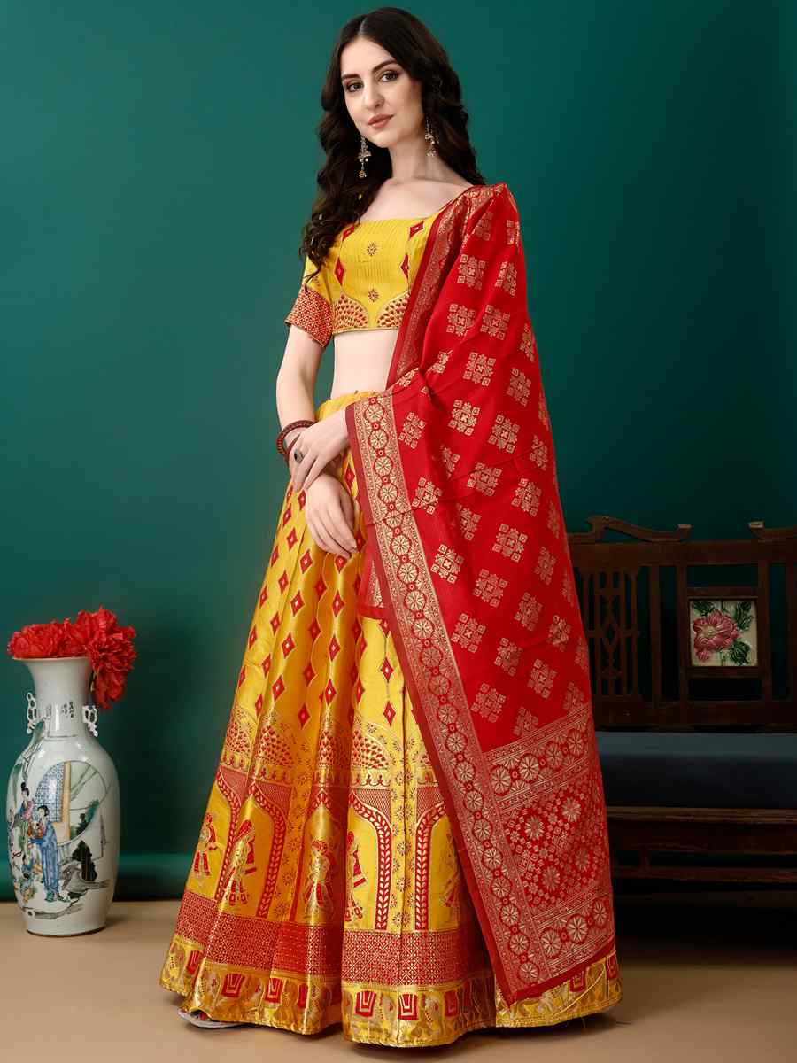 Multi Soft Silk Jacquard Embroidery Bridesmaid Wedding Heavy Border Lehenga Choli