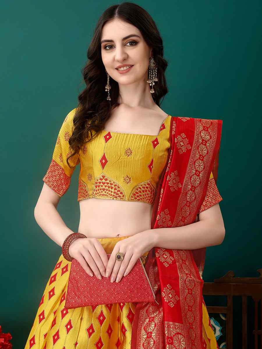 Multi Soft Silk Jacquard Embroidery Bridesmaid Wedding Heavy Border Lehenga Choli