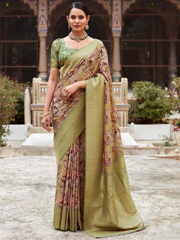 Multi Soft Tissue Silk  Handwoven Festival Casual Heavy Border Saree