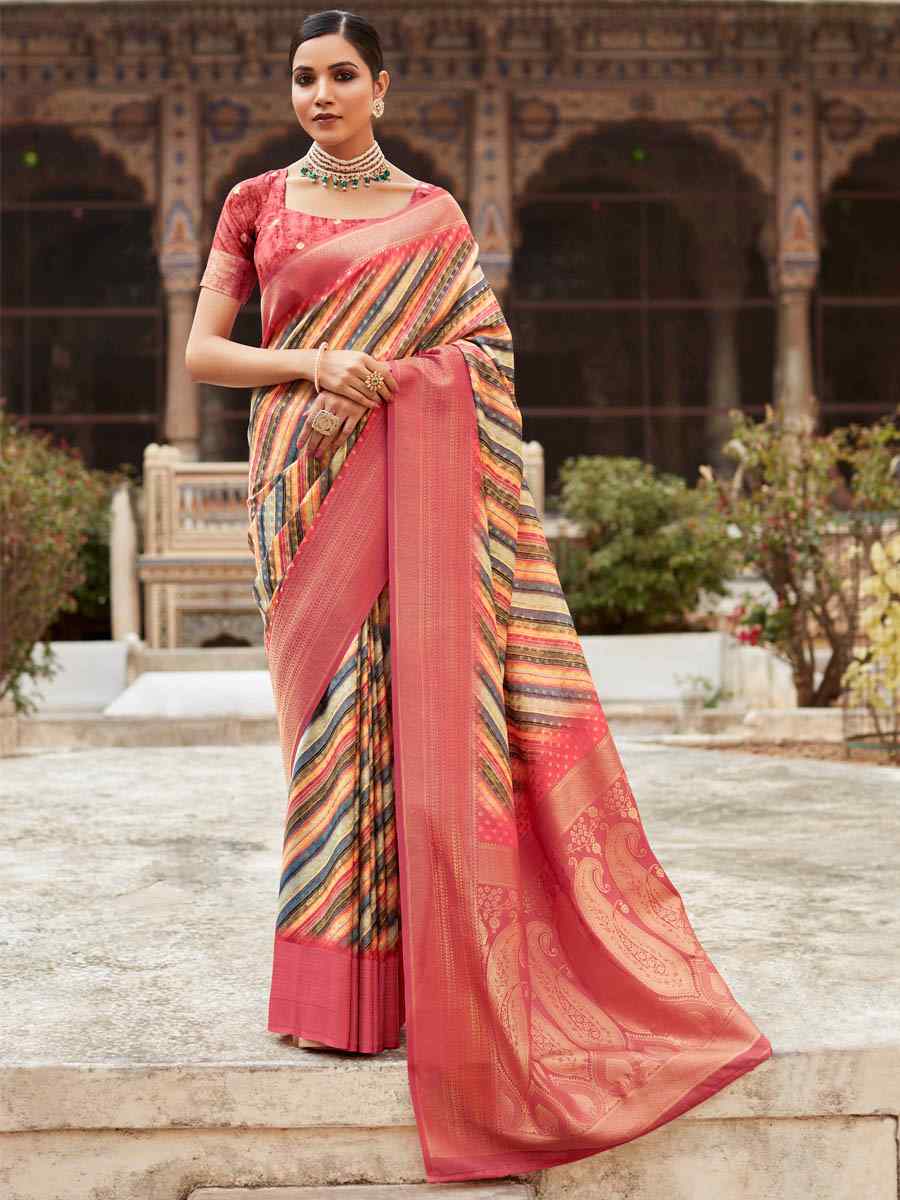 Multi Soft Tissue Silk  Handwoven Festival Casual Heavy Border Saree