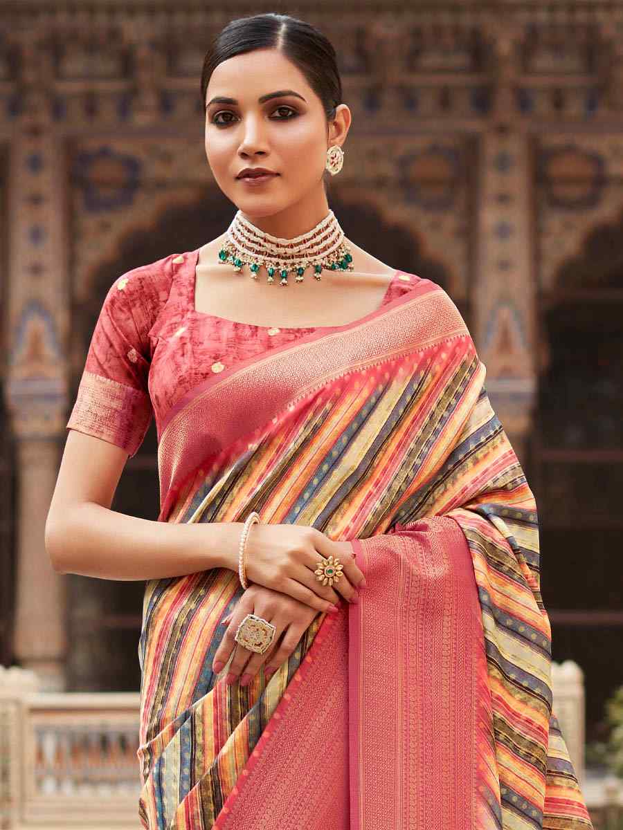 Multi Soft Tissue Silk  Handwoven Festival Casual Heavy Border Saree