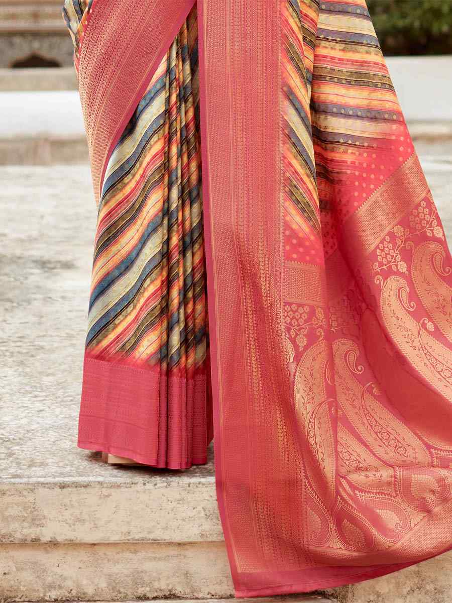 Multi Soft Tissue Silk  Handwoven Festival Casual Heavy Border Saree