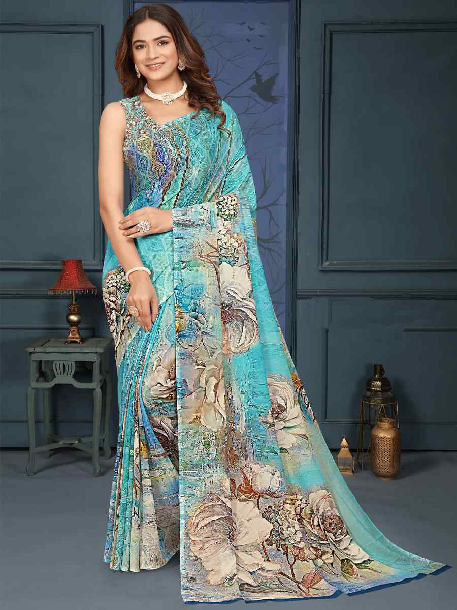 Multi Soft Weightless Printed Festival Casual Contemporary Saree