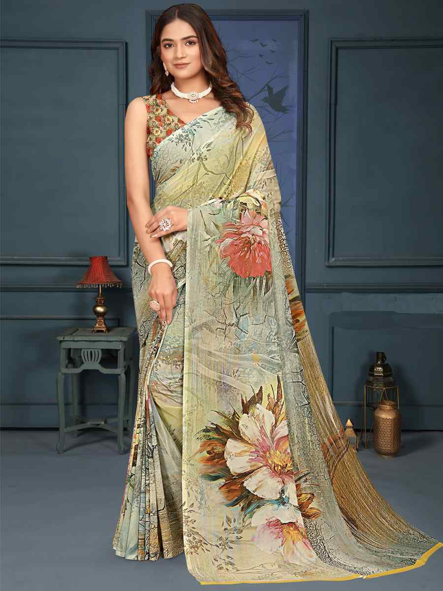 Multi Soft Weightless Printed Festival Casual Contemporary Saree