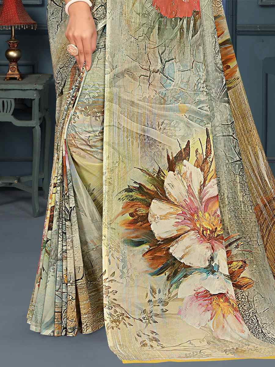 Multi Soft Weightless Printed Festival Casual Contemporary Saree