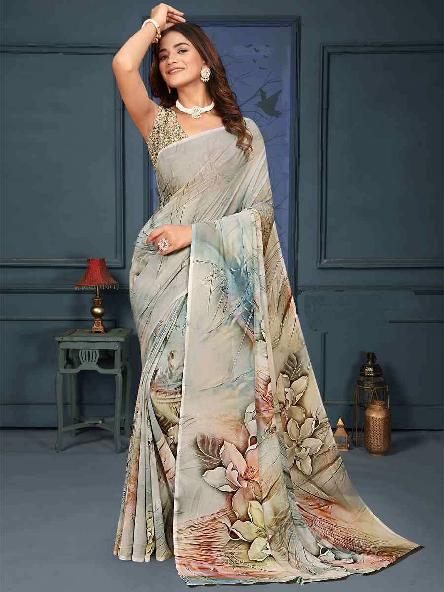 Multi Soft Weightless Printed Festival Casual Contemporary Saree