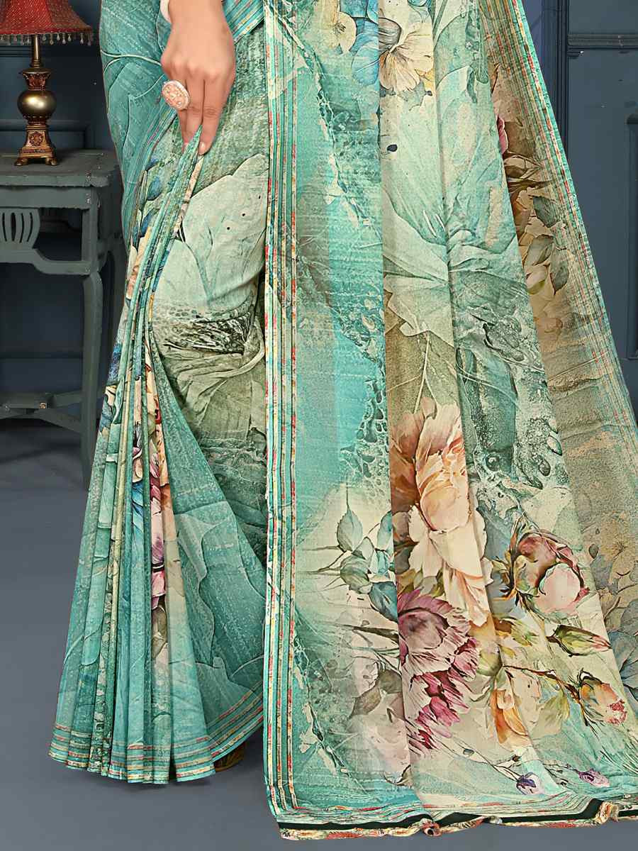 Multi Soft Weightless Printed Festival Casual Contemporary Saree