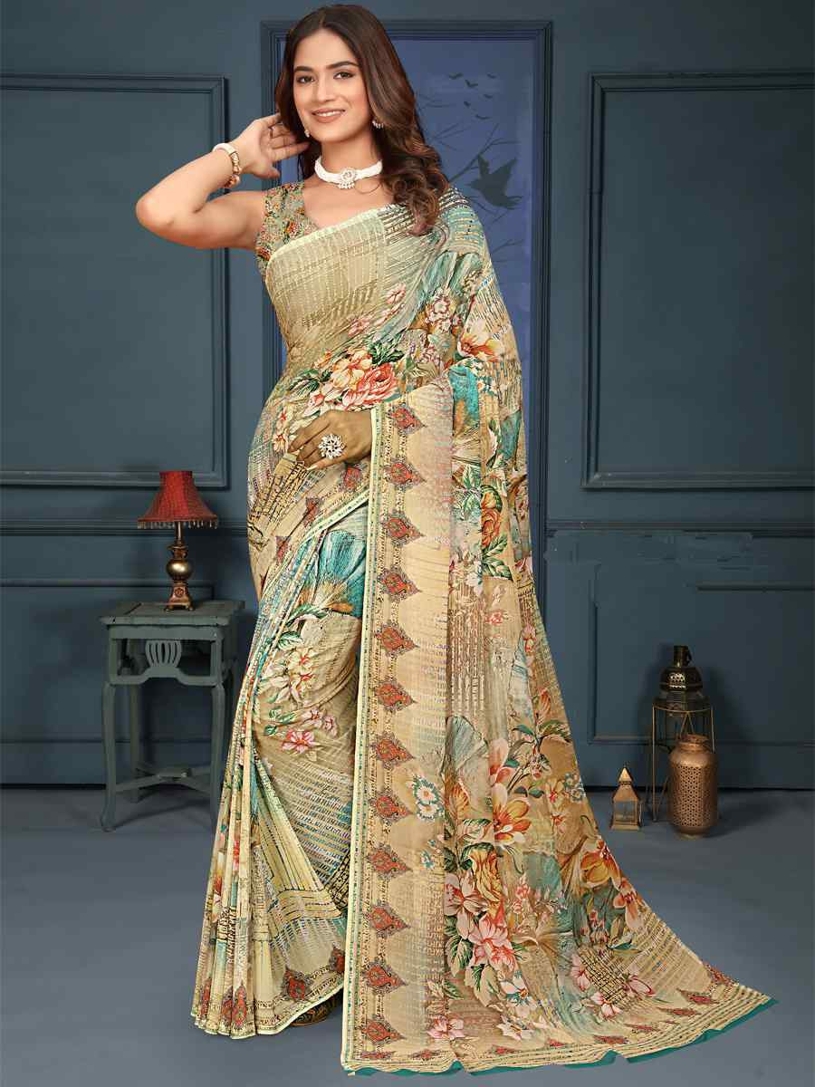 Multi Soft Weightless Printed Festival Casual Contemporary Saree