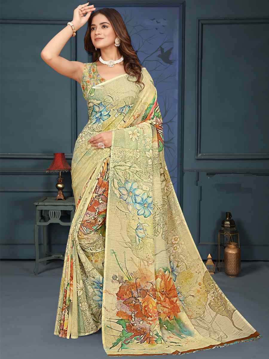 Multi Soft Weightless Printed Festival Casual Contemporary Saree