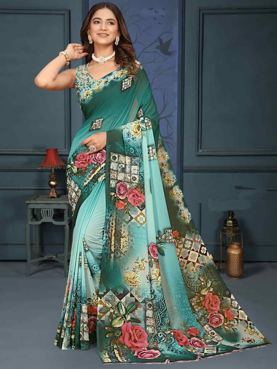 Multi Soft Weightless Printed Festival Casual Contemporary Saree