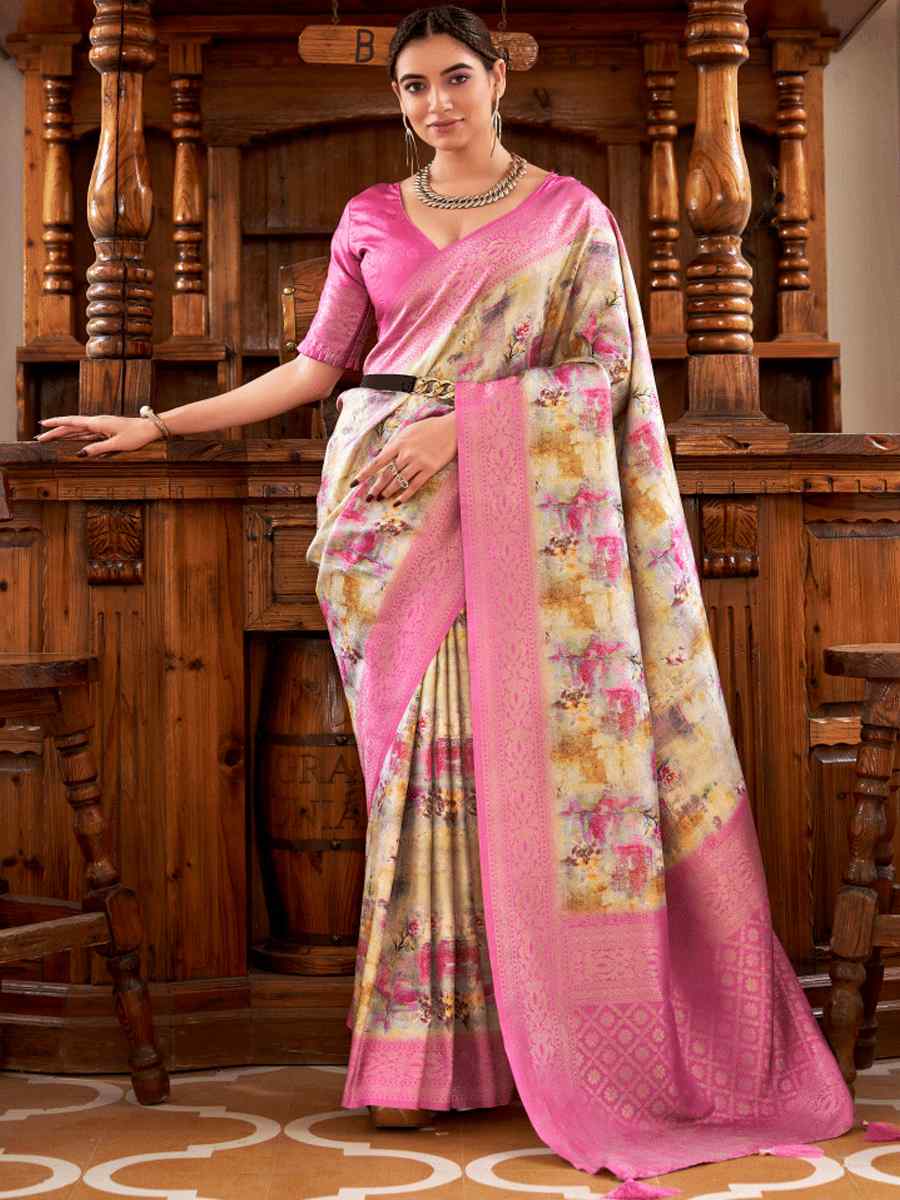 Multi Softy Nylon Handwoven Festival Wedding Heavy Border Saree