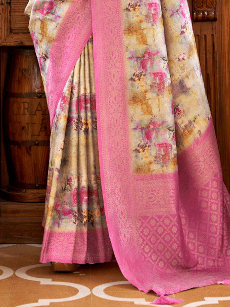 Multi Softy Nylon Handwoven Festival Wedding Heavy Border Saree