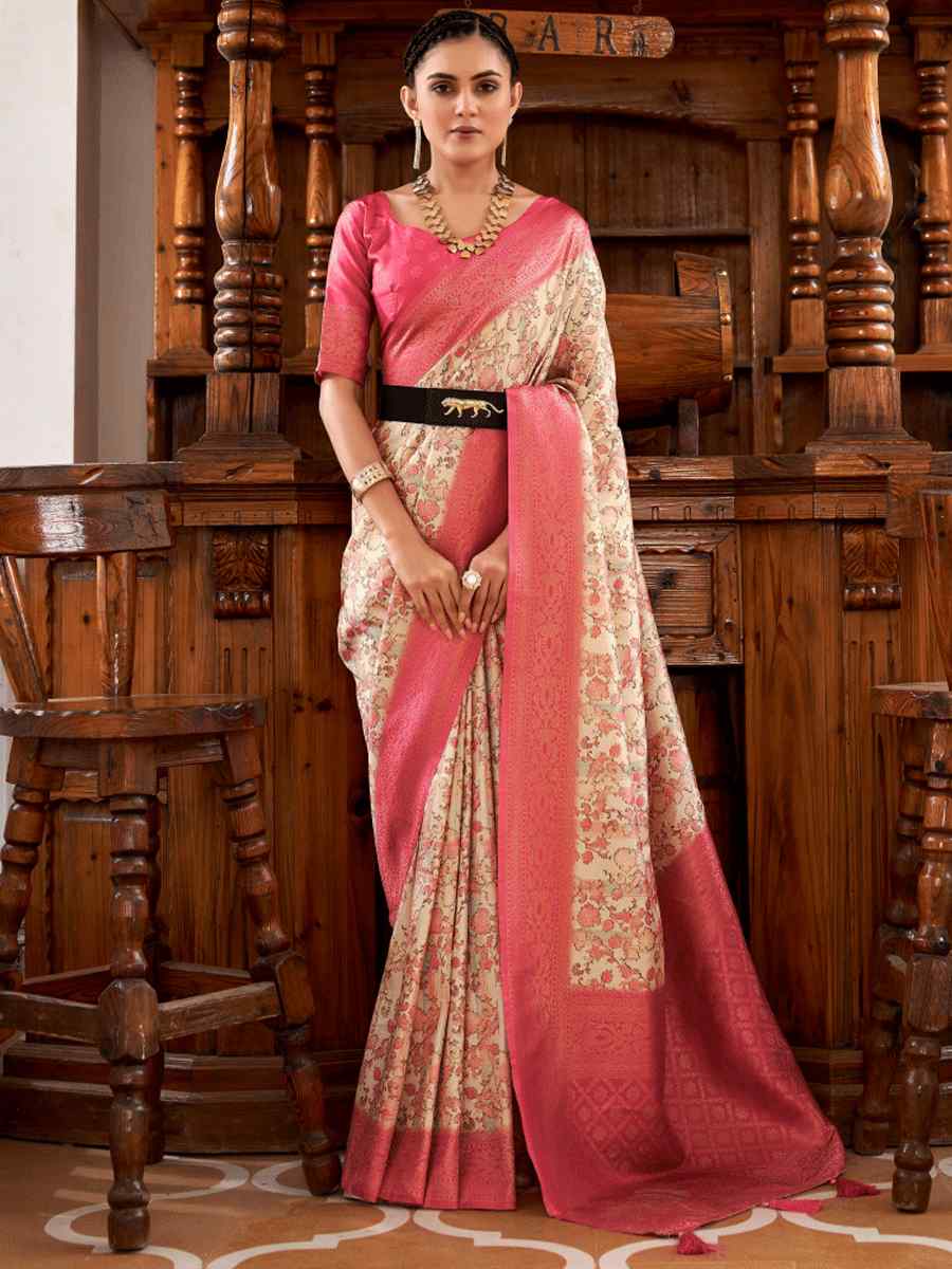 Multi Softy Nylon Handwoven Festival Wedding Heavy Border Saree