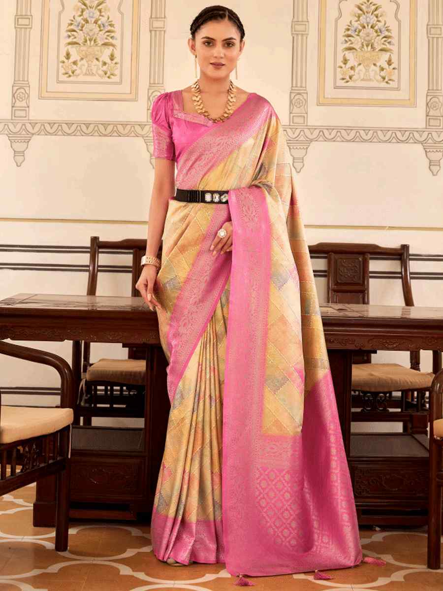 Multi Softy Nylon Handwoven Festival Wedding Heavy Border Saree