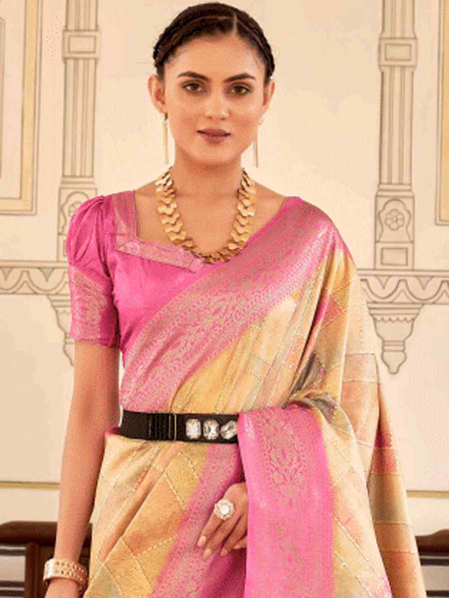 Multi Softy Nylon Handwoven Festival Wedding Heavy Border Saree