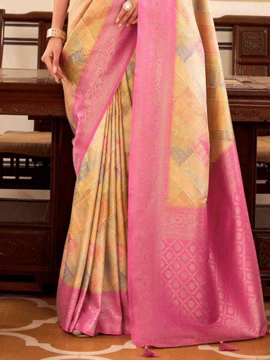 Multi Softy Nylon Handwoven Festival Wedding Heavy Border Saree