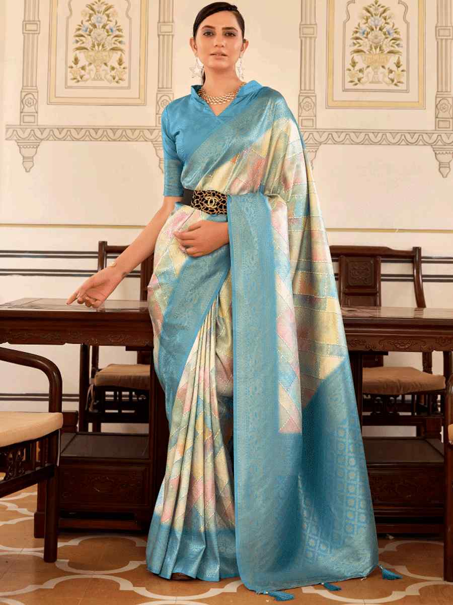 Multi Softy Nylon Handwoven Festival Wedding Heavy Border Saree