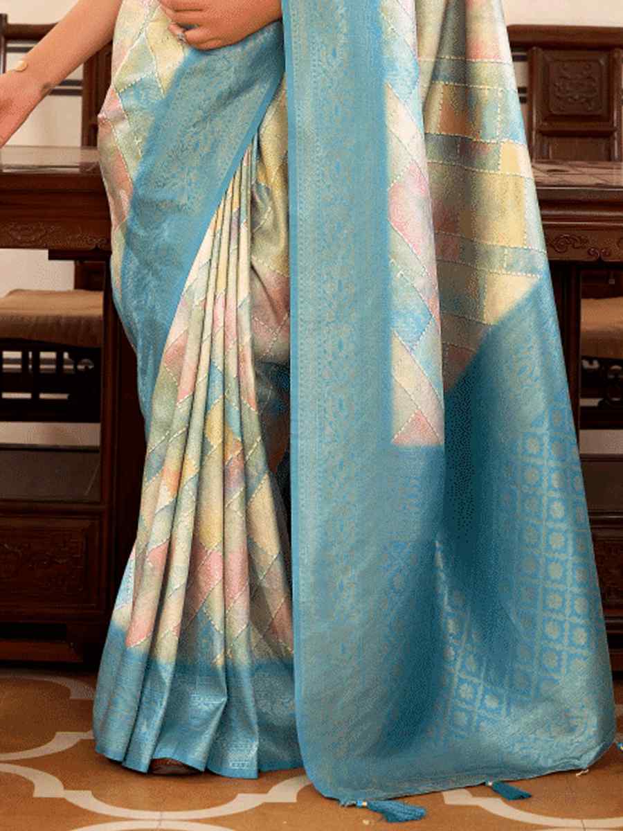 Multi Softy Nylon Handwoven Festival Wedding Heavy Border Saree