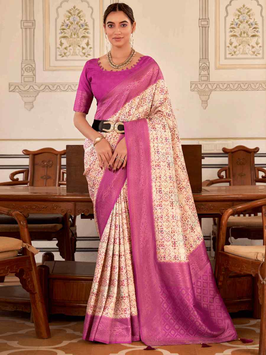 Multi Softy Nylon Handwoven Festival Wedding Heavy Border Saree