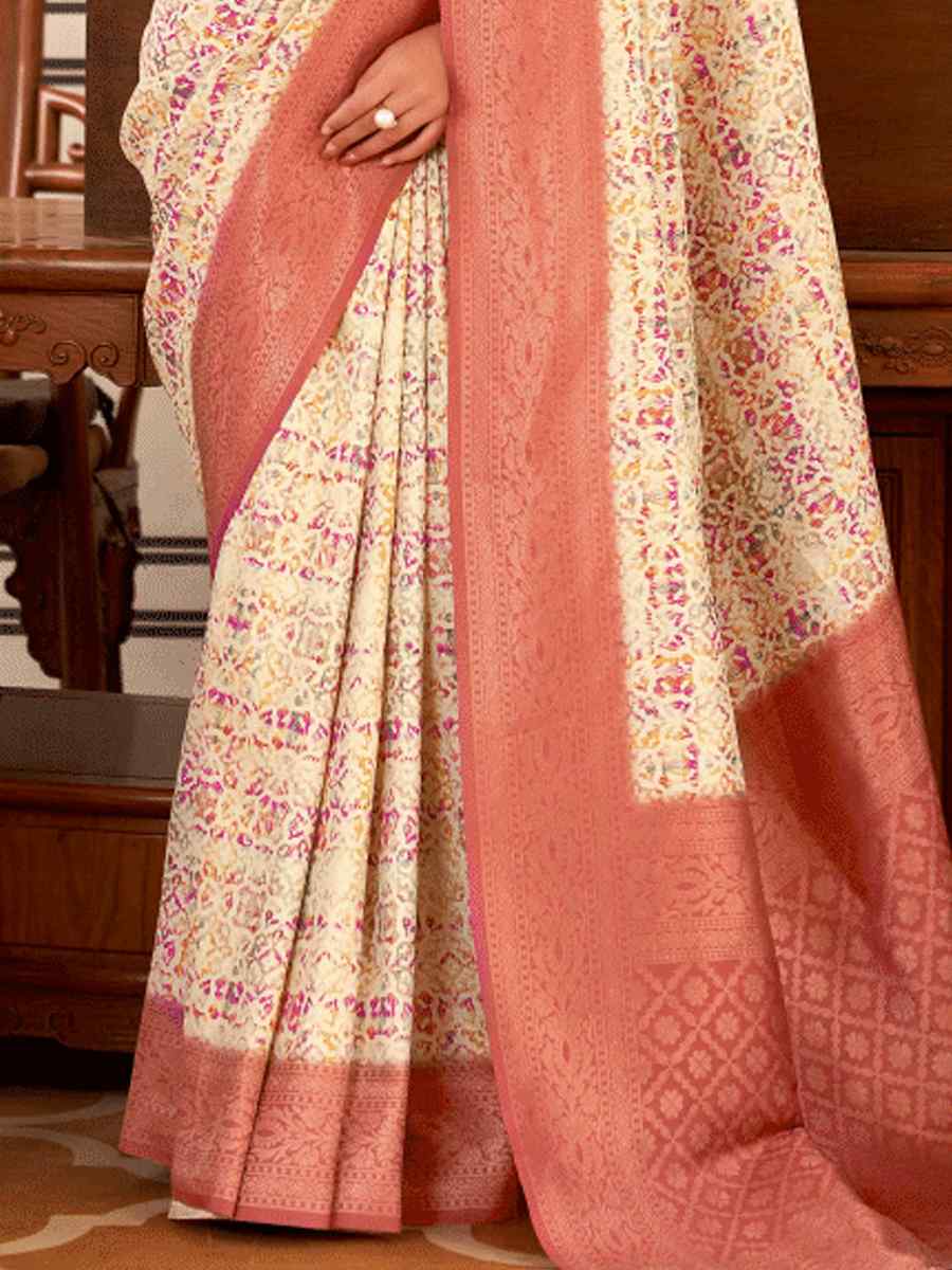 Multi Softy Nylon Handwoven Festival Wedding Heavy Border Saree