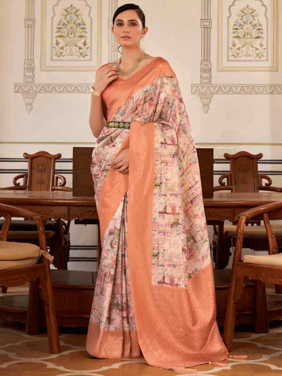 Multi Softy Nylon Handwoven Festival Wedding Heavy Border Saree