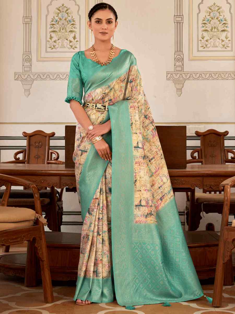 Multi Softy Nylon Handwoven Festival Wedding Heavy Border Saree