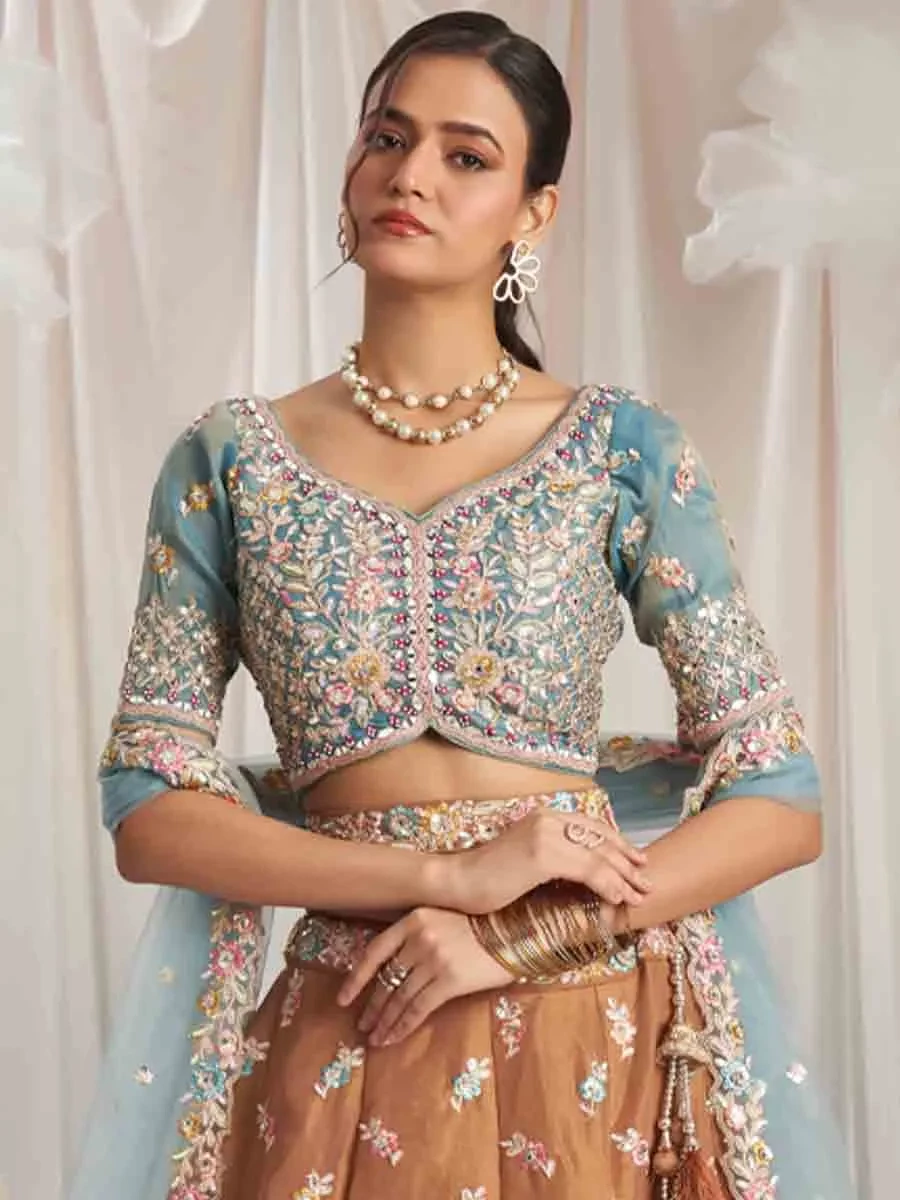 Multi Tissue Embroidered Wedding Bridesmaid Heavy Border Lehenga Choli