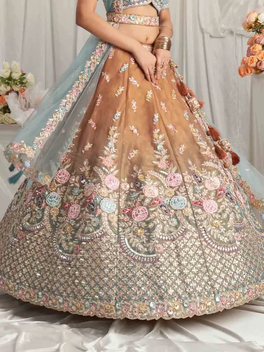 Multi Tissue Embroidered Wedding Bridesmaid Heavy Border Lehenga Choli