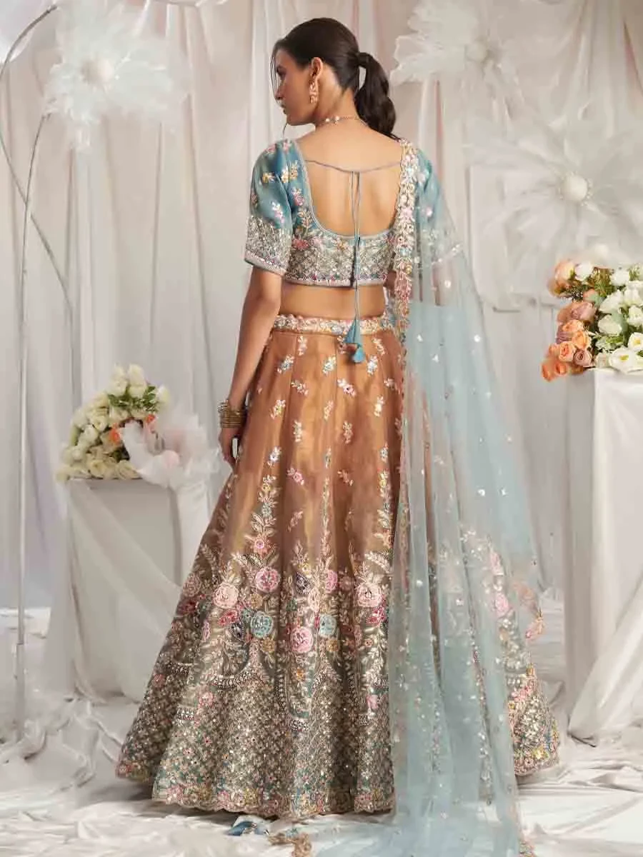 Multi Tissue Embroidered Wedding Bridesmaid Heavy Border Lehenga Choli