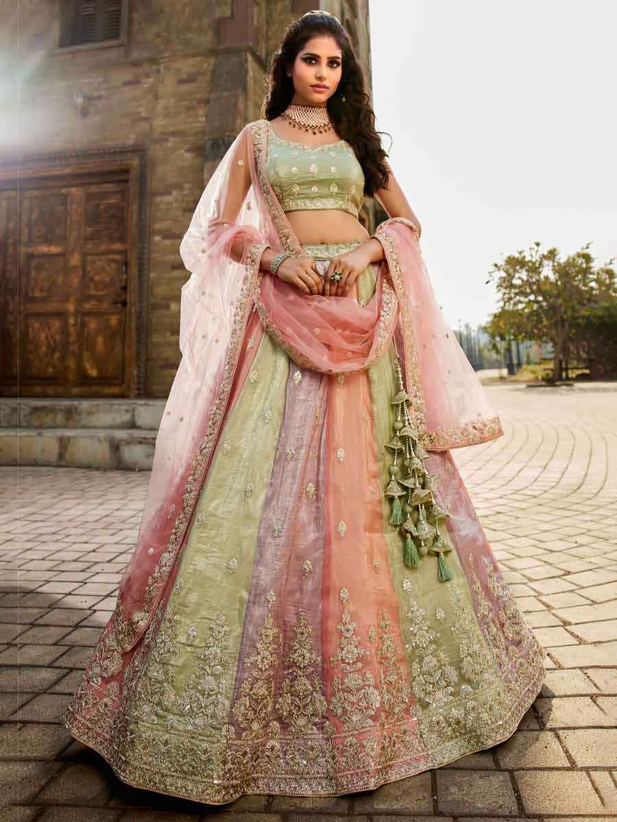 Multi Tissue Embroidery Reception Party Wear Heavy Border Lehenga Choli