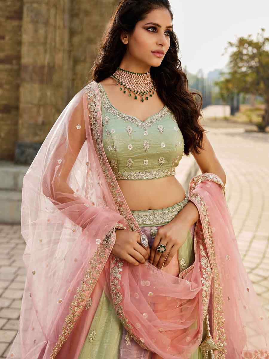 Multi Tissue Embroidery Reception Party Wear Heavy Border Lehenga Choli