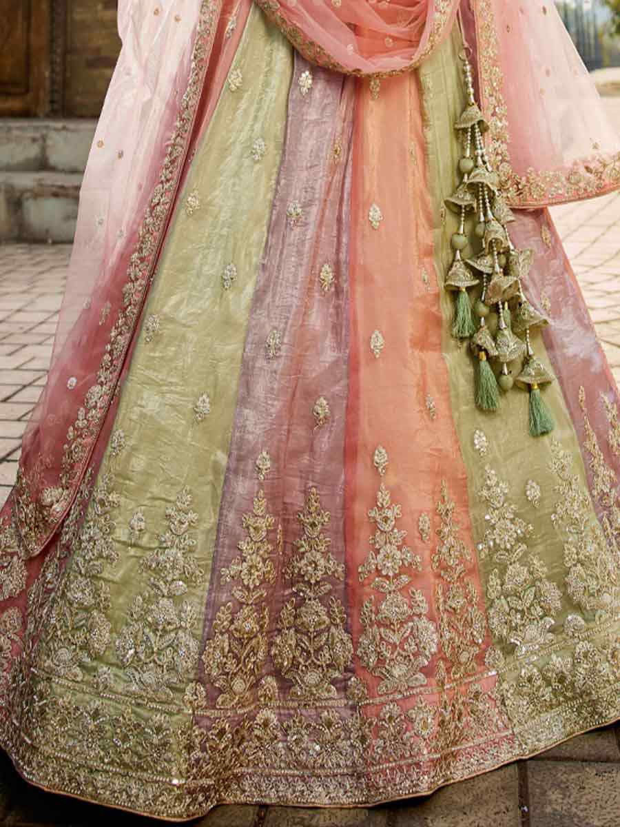 Multi Tissue Embroidery Reception Party Wear Heavy Border Lehenga Choli