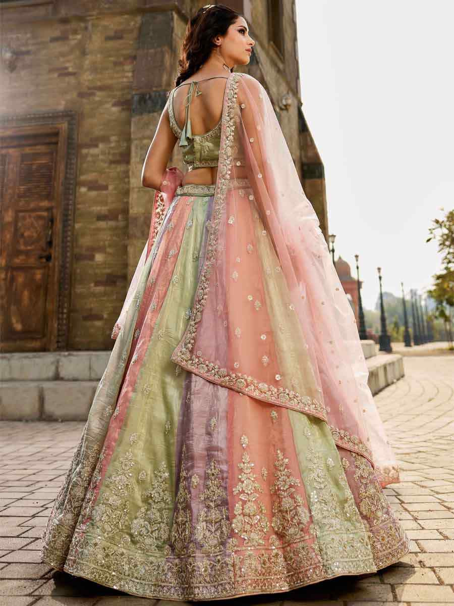 Multi Tissue Embroidery Reception Party Wear Heavy Border Lehenga Choli