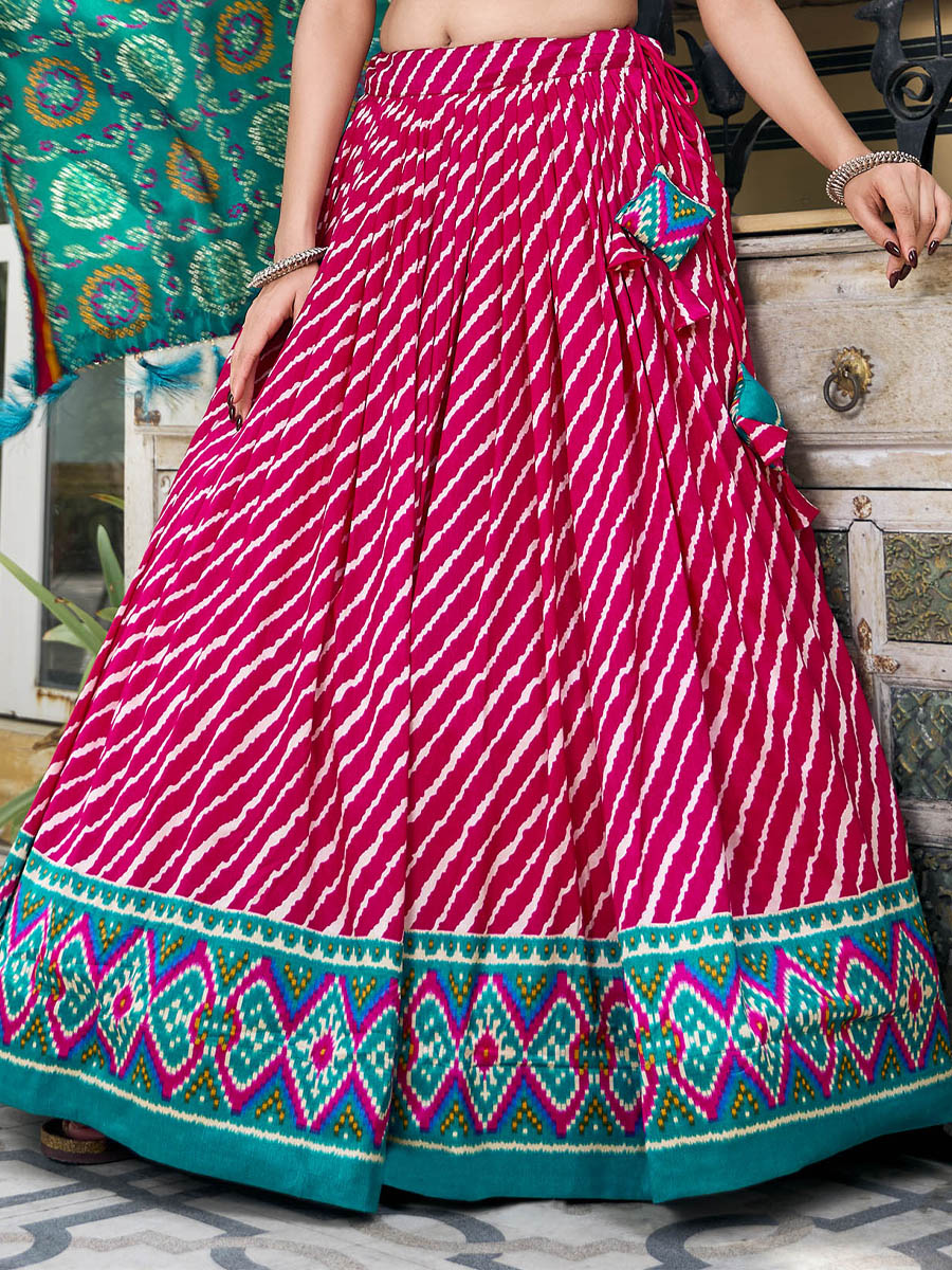 Multi Tussar Silk Printed Festival Mehendi Circular Lehenga Choli