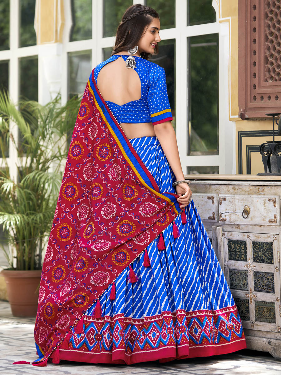 Multi Tussar Silk Printed Festival Mehendi Circular Lehenga Choli